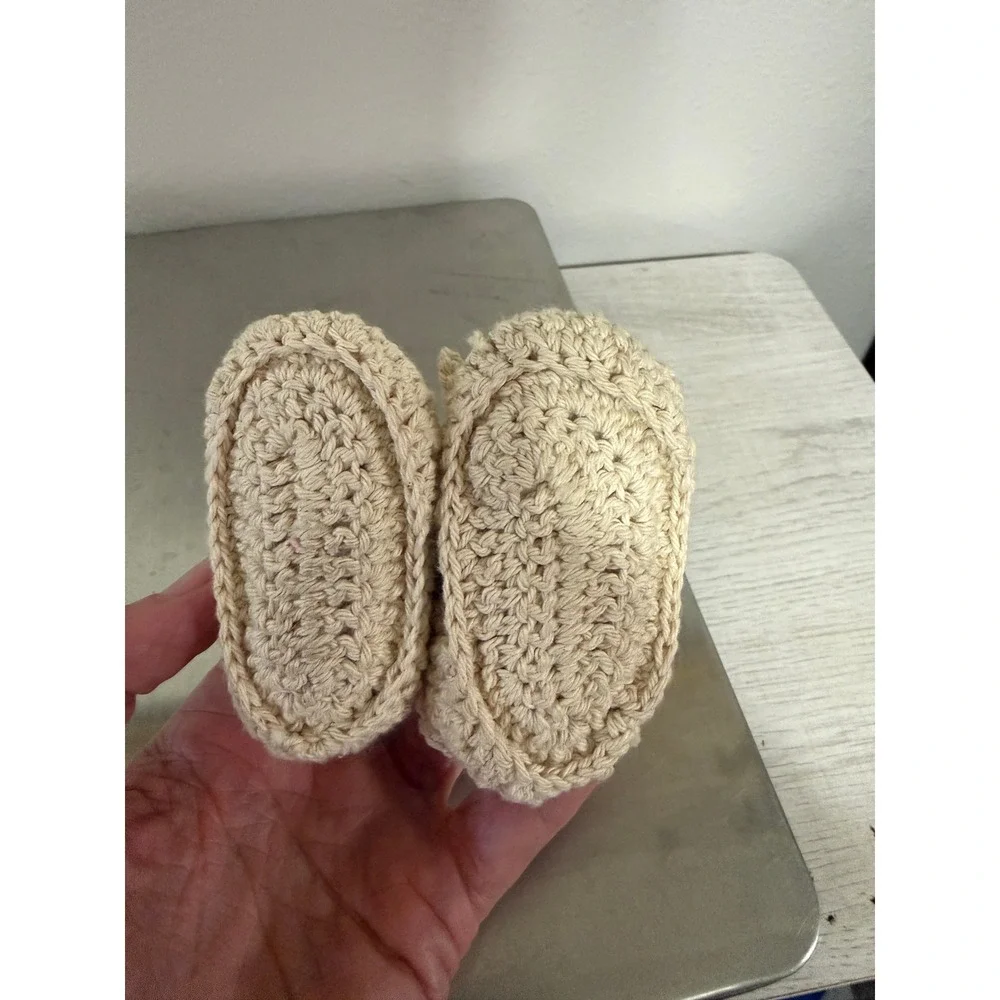Handmade Crochet Baby Booties Cream Knit Newborn‎ Shoes